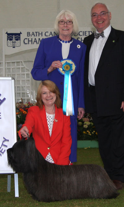 Mrs S Breeze Ch Salena The Special One with BIS judge Mrs K S Wilberg & Mr W Browne-Cole (Chairman)