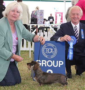 Mrs Z Thorn Andrews Ch Drakesleat Scent Sybil with group judge Mr T Johnston 