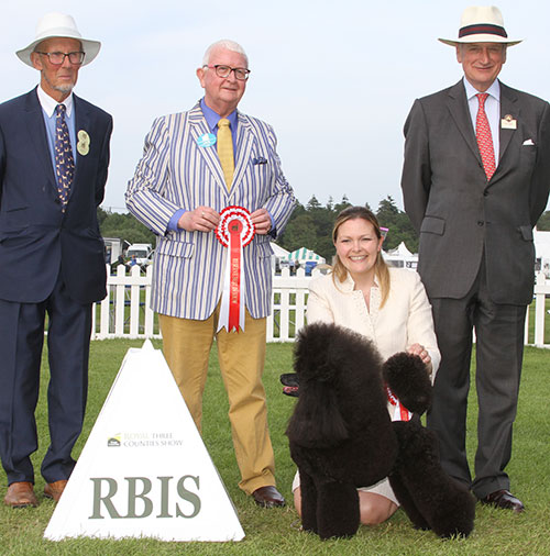 Miss M Harwood Ch Minarets Best Kept Secret with BIS judge Mr A H Brace, Mr D Coode (Chairman) & Lt Col P Holcroft 
