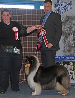 Mr D & Mrs M Mitchell & Mrs M Jordon Ch Caronlea Celtic By Design for Avonfair JW with group judge Mr J Ritchie