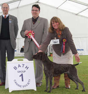 Mrs S Harris Sh Ch Barleyarch Polkadot JW with group judge Mr G R Haran