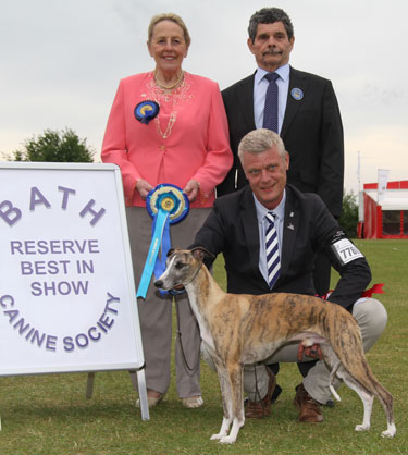 Mr S Raaghammer Ch Adagio Crowdstopper with BIS judge Mrs M J Purnell-Carpenter & Mr B Ford (Secretary)