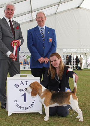 Miss P A Sutton Rossut Endeavoured with puppy group judge Mr S J Mallard & Mr C Pascoe (Committee) 