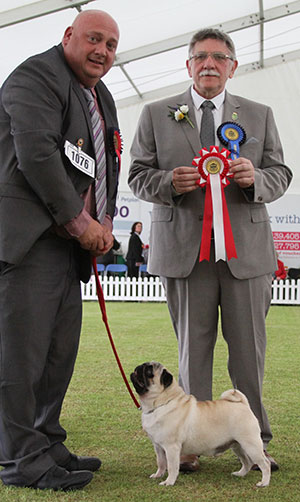 Miss S Briddon & Mr R Fisher Ch Briddish Callin Baton Rouge JW Sh.CM with group judge Mr T M Evans