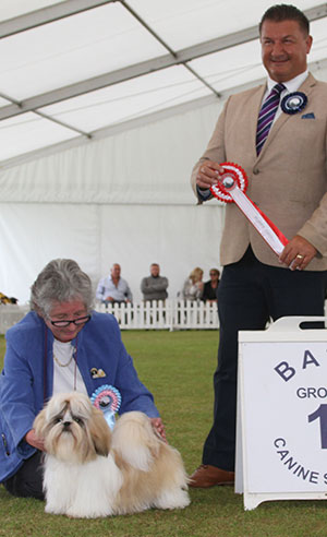 Mrs B E Turner Isishouse Princes Tiaa with puppy group judge Mr P Harding