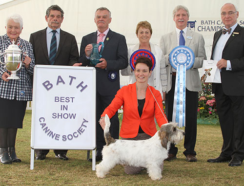 Mrs S Robertson & Mrs W Doherty Ch Soletrader Magic Mike with BIS judge Mr E M Paterson, Mr B Ford (Secretary) & Mr W Browne-Cole (Chairman) 