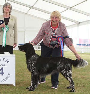 Mrs C Ogle & Mr R Butler Ch Raycris Freya JW with group judge Mrs B A Johnson 