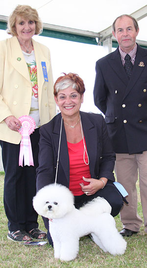 Mrs P Johns Manoir Sloane Ranger with puppy group judge Mrs V Phillips & Mr L Hunt