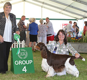 Mr & Mrs D & J Mitchell Sh Ch Peasblossom Jester with group judge Mrs J Miller