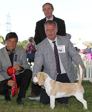 Mr D R Craig Davricard Honeybee with puppy group judge Mr E Engh & Mr L Hunt (Committee)