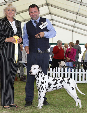Ms C A Dodds & Mr S A Pearson Ch & Ir Ch Kelevra Classic Cliche JW Sh.CM with group judge Mrs E P Hollings