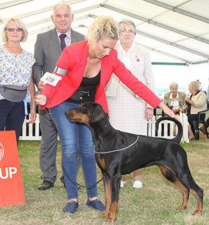 Mrs M Downes & Mr C Wileman Jojavik Daphne Blake At Zusaca with group judge Mr R C Kinsey & Mrs V Day (Hon.Cup Steward)