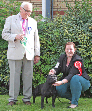 Miss M Corcoran Ch & Ir Ch Zakstaff Whats The Story Jun Ch CJW12 C with group judge Mr P J Greenway