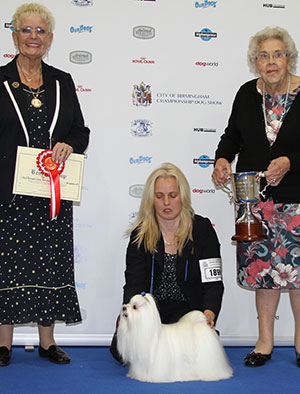 Miss S Jackson & Mrs A Wylie Ch Benatone Designer Label with group judge Mrs M Wildman & Mrs B Flavell (Committee)