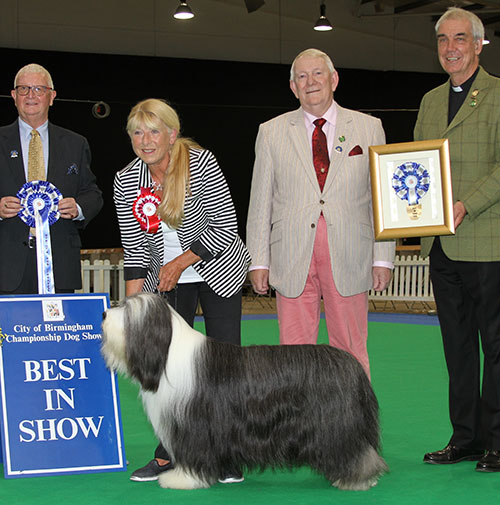 Mr M J & Mrs J Lewis Ch Potterdale Platinum Plus with BIS judge Mr A H Brace, The Rev'd W H King (Chairman) & Mr D Smith (Group Judge) 