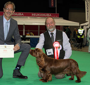 Mr J R Goodwin Serendel Sussex Endeavour with puppy group judge Mr M Gadsby