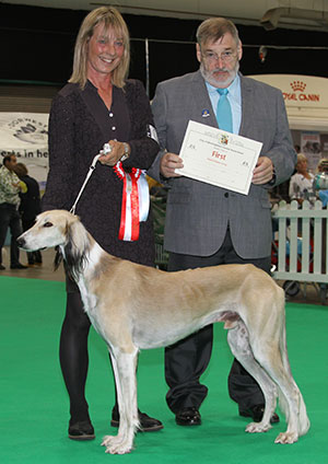 Dr P Postma & Mr D Smith Fernlark Odyssey with puppy group judge Mr P Wilkinson