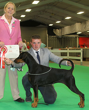 Mrs J A & Miss V L Ingram  Ch Tronjheim Belladonna from Jojavik JW Sh CM with veteran group judge Mrs M Purnell-Carpenter 