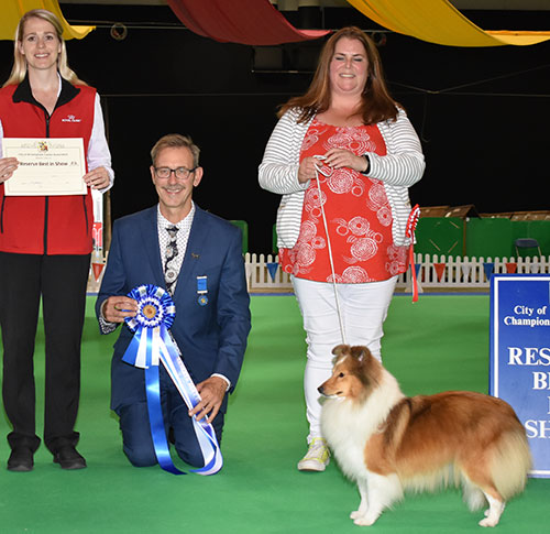 Miss C J Stafford Ch Rannerdale Queen O'the North JW with BIS judge Mr M Gadsby & Mrs L Duffy (Royal Canin) 