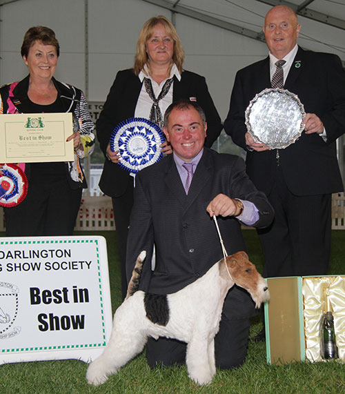 Mr V Malzoni Ch Travella Striking Steel with BIS judge Mrs J Peak, Mr D Guy (Secretary) & A Morton (Royal Canin)