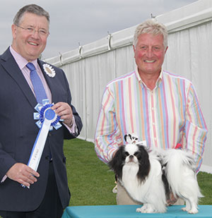 Mr A Allcock MBE Ch Sleepyhollow Raphael JW Sh.CM with group judge Mr T Mather 