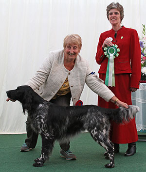 Mrs C Ogle & Mr R Butler Sh Ch Raycris Freya JW with group judge Miss R A Johnson