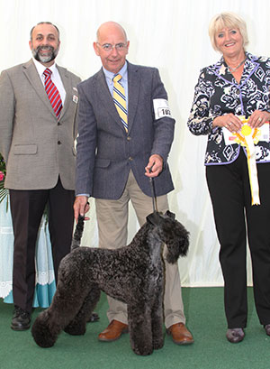 Ms C Davani Ch Kebulak Lady Killer with group judge Mrs E P Hollings & Mr A Bongiovanni (Royal Canin)