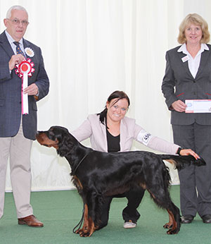 Mrs A Phillips & Ms S Pinkerton Flaxheath Top Model At Glenmaurangi with puppy group judge Dr R James & M Masterman (Royal Canin) 