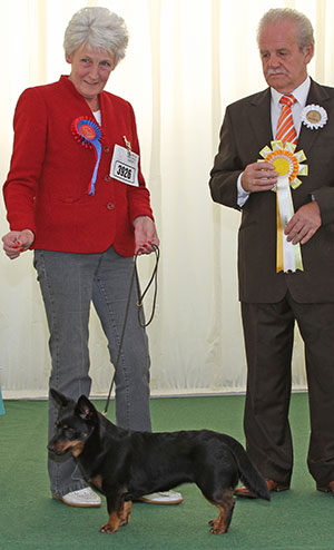 Mrs J Huck Ch Leyeside Miss Bonnie with group judge Mr S W Hall