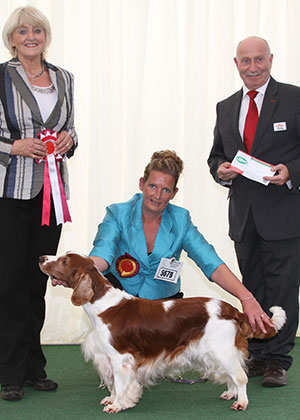 Mrs A Chandler Glenbrows Paper Pageant At Chanangel with veteran group judge Mrs E P Hollings & Mr P Galvin (Royal Canin) 