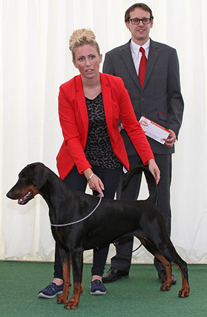 Mrs J & Miss V Ingram Ch Jojavik Penelope Pitstop JW Sh.CM with Mr J Wolstenholme (Royal Canin)