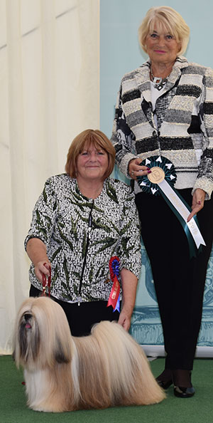 Mrs W Cain Ch Sandauri Showstopper For Kutani (Imp) with group judge Mrs E Stannard