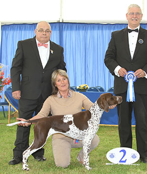 Miss A Brooksmith Medogold Kiss N' Tell JW Sh.CM with group judge Mr T Graham & Mr C Woodward (Committee)
