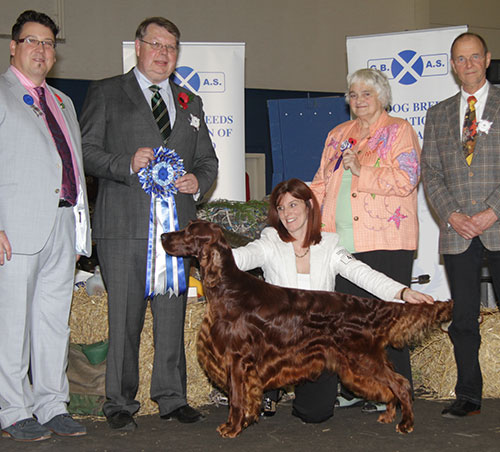 Mr A Stewart & Miss D Ritchie-Smith Sh Ch Gwendariff Whippersnapper JW with BIS judge Mr D Ericsson, Mr G Haran (Secretary) & Miss M McCance -Chairman