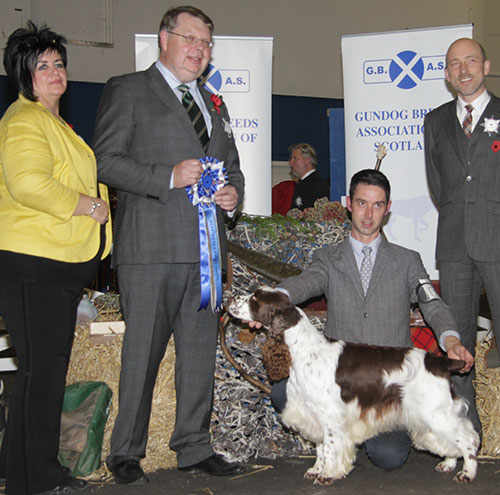 Mr R P Bott & Mr A C Allen Sh Ch Trimere Talking Point of Allenie JW with BVIS judge Mr D Ericsson, Ms M Waddell (Committee) & Mr S Kjellvold (Breed Judge) 