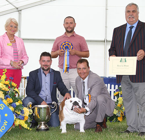 Mr & Mrs P & H Seal Ch Sealaville He's Tyler with BIS judge Mr K Sinclair & Mrs E Stannard (Secretary)