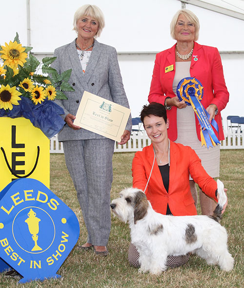 Mrs S Robertson & Mrs W Doherty Ch Soletrader Magic Mike with BIS judge Mrs P Hollings & Mrs E Stannard (Secretary) 