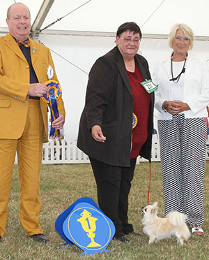 Miss D Entwistle Dorentys Viva Vienna JW with group judge Mr T Burgess & Mrs E Stannard (Secretary) 