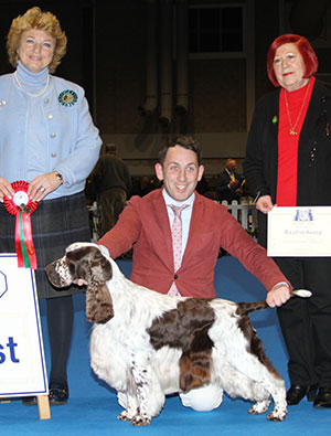 Mr E Casey & Mr C Cavallo Aust Supreme Ch Sh Ch Sandicam The Look Of Love with group judge Mrs R Spore-Willes