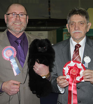 Mr C Van De Burgt Norvanik Makin Whoopee with puppy group judge Mr M Evans