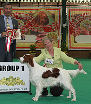 Mrs A Tattersall Sh Ch Alanea Summer Cottage with group judge Mr J Horswell 