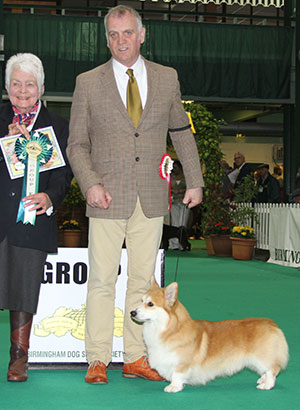 Mr K Dover & Mr L Saether Ch Pemcader Thunderball (Nbt) with group judge Miss J Lanning