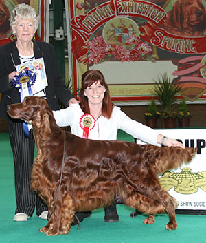 Mr A Stewart & Miss D Ritchie-Smith Sh Ch & Ir Sh Ch Gwendariff Whippersnapper JW CW15 with group judge Mrs A Webster 