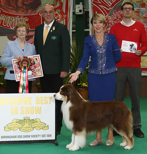 Mrs K Kirtley & Mrs D Erdesz AKC ASCA Wyndstar Magic Marker with BIS judge Mrs S Marshall, Mr N Gourley (Chairman) & Mr J Wolstenholme (Royal Canin)