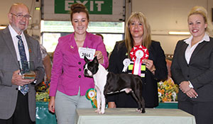 Miss E Rankin Wildax White Sock with group judge Mr V Williams-Wegmann, Mr K Jessup (Committee) & L Carter (Royal Canin) 