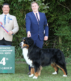 Mrs B Mair & Mrs C Hartley-Mair & Mr G Dybdall Ch Meadowpark Vertigo JW with group judge Mr P Harding