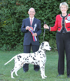 Mrs J Alexander Ch Offordale Chevalier JW with group judge Mr G Corish