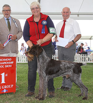 Miss S Pinkerton Sh Ch NL Ch Bareve Bontebokskraal W15 W17 with group judge Mr R Oliveira & Mr P Galvin (Royal Canin)