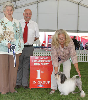 Miss A D Bush Bundu Callipygian with veteran group judge Mrs S M Jakeman & Mr P Galvin (Royal Canin)