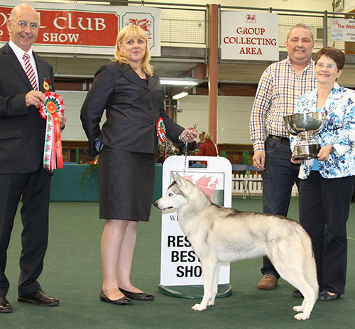 Mr W Hawkins & Mrs H Jones Ch Amical Channah JW with BIS judge Mr G Corish & Mrs A Hill (Secretary)